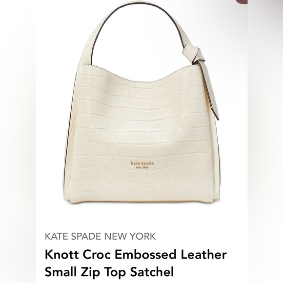 Kate Spade Knott Croc Embossed Leather Sm Zip Top Satchel. Halo White/Gold. - Picture 3 of 14
